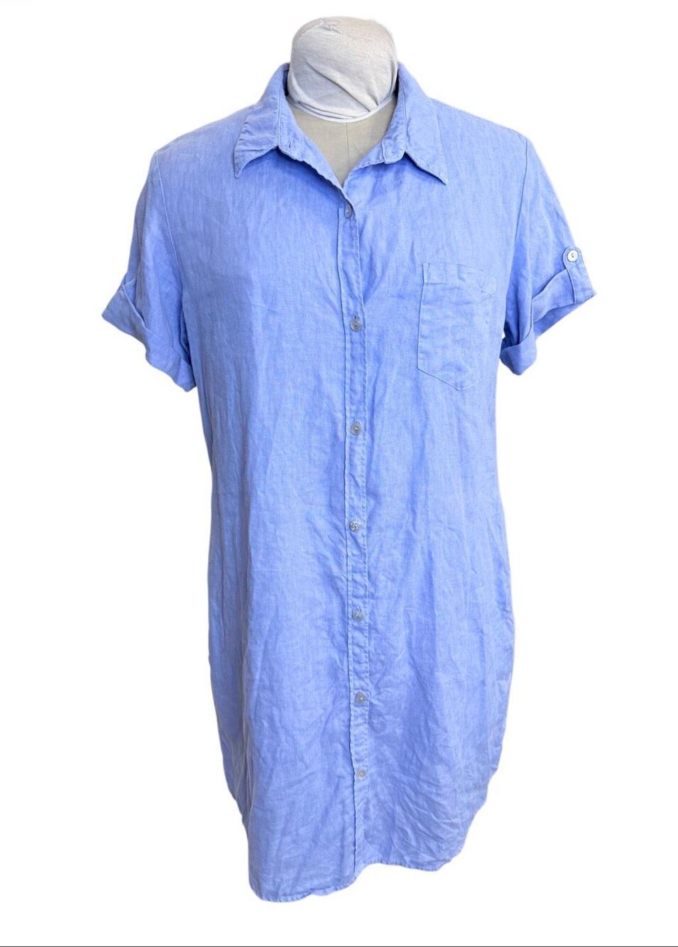 Pure Amici Linen Shirtdress Light Blue/Periwinkle Large Full Button Front Effort